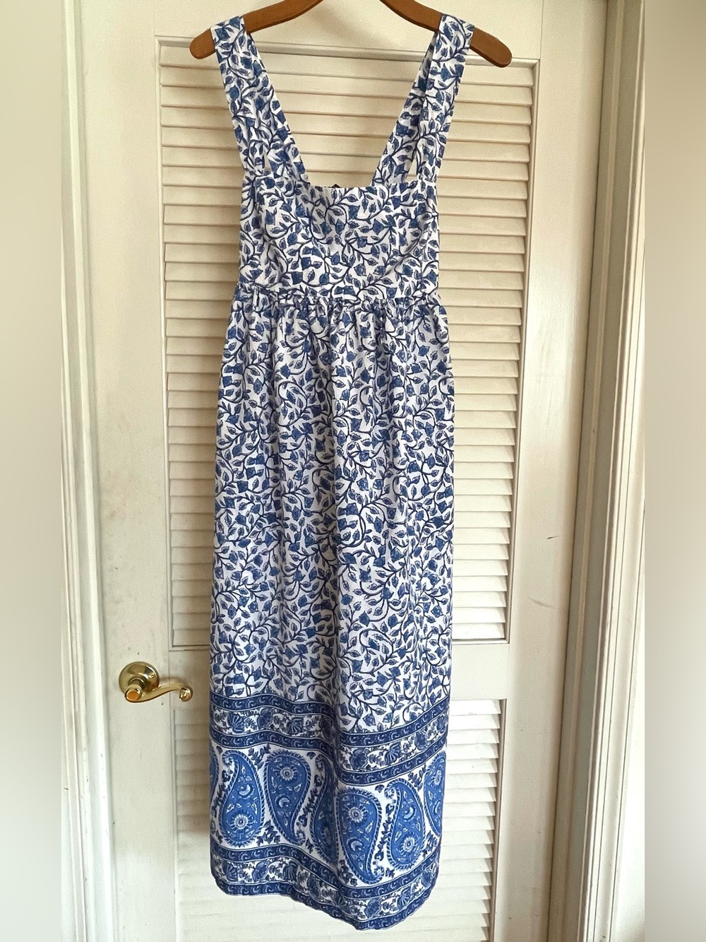 J. Crew Square Neck Blue & White Floral Midi Dress with Bandana Print/EUC Size 4